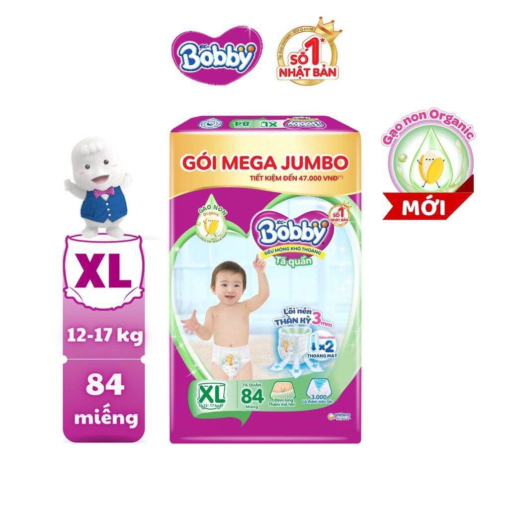 [Date 2026] Tã quần Bobby XL 84 miếng, mẫu mới Gạo non