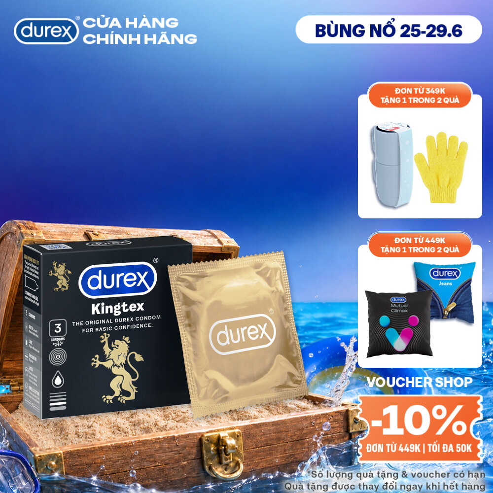 Bao cao su Durex Kingtex ôm sát, bôi trơn, size 49mm, hộp 3 bao
