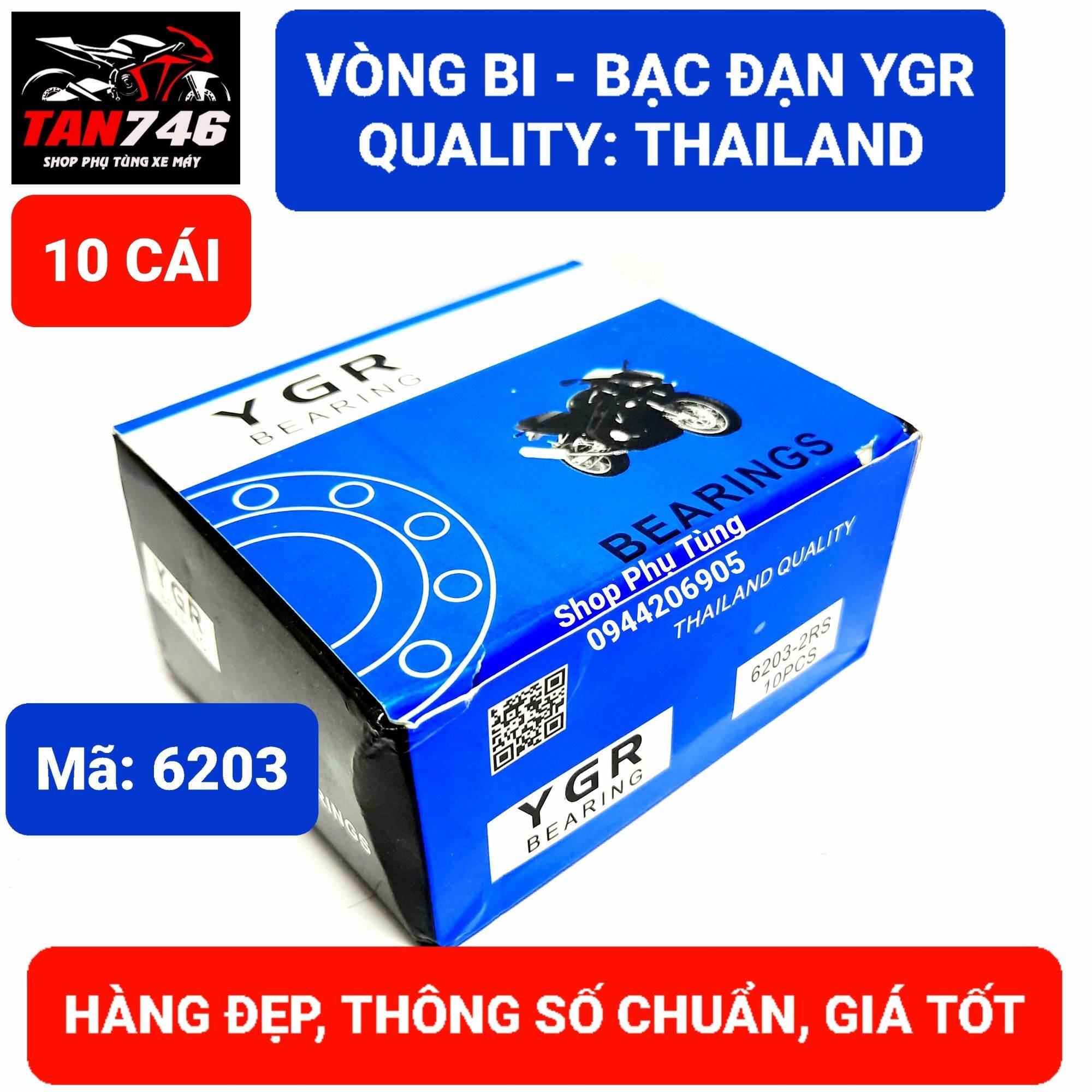 Vòng bi, Bạc đạn 6203 YGR, Giá bán sỉ 10 cái, Sản phẩm được sản xuất theo tiêu chuẩn Thailand.