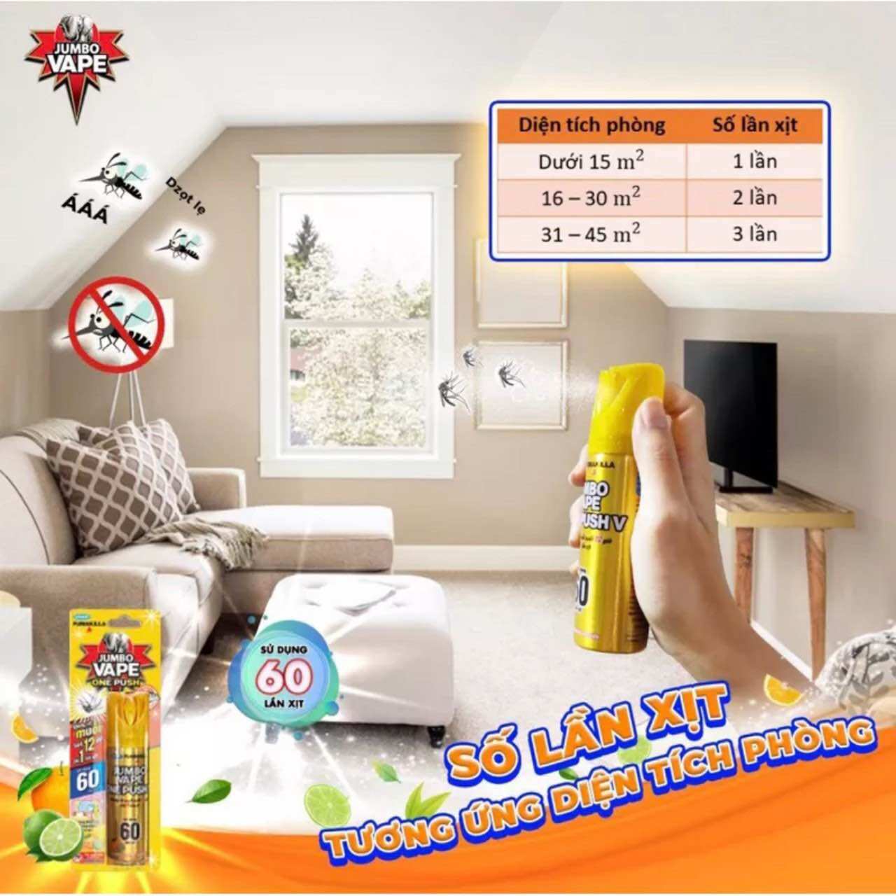 Bình Xịt Muỗi JUMBO VAPE ONE PUSH ( 60 lần xịt )
