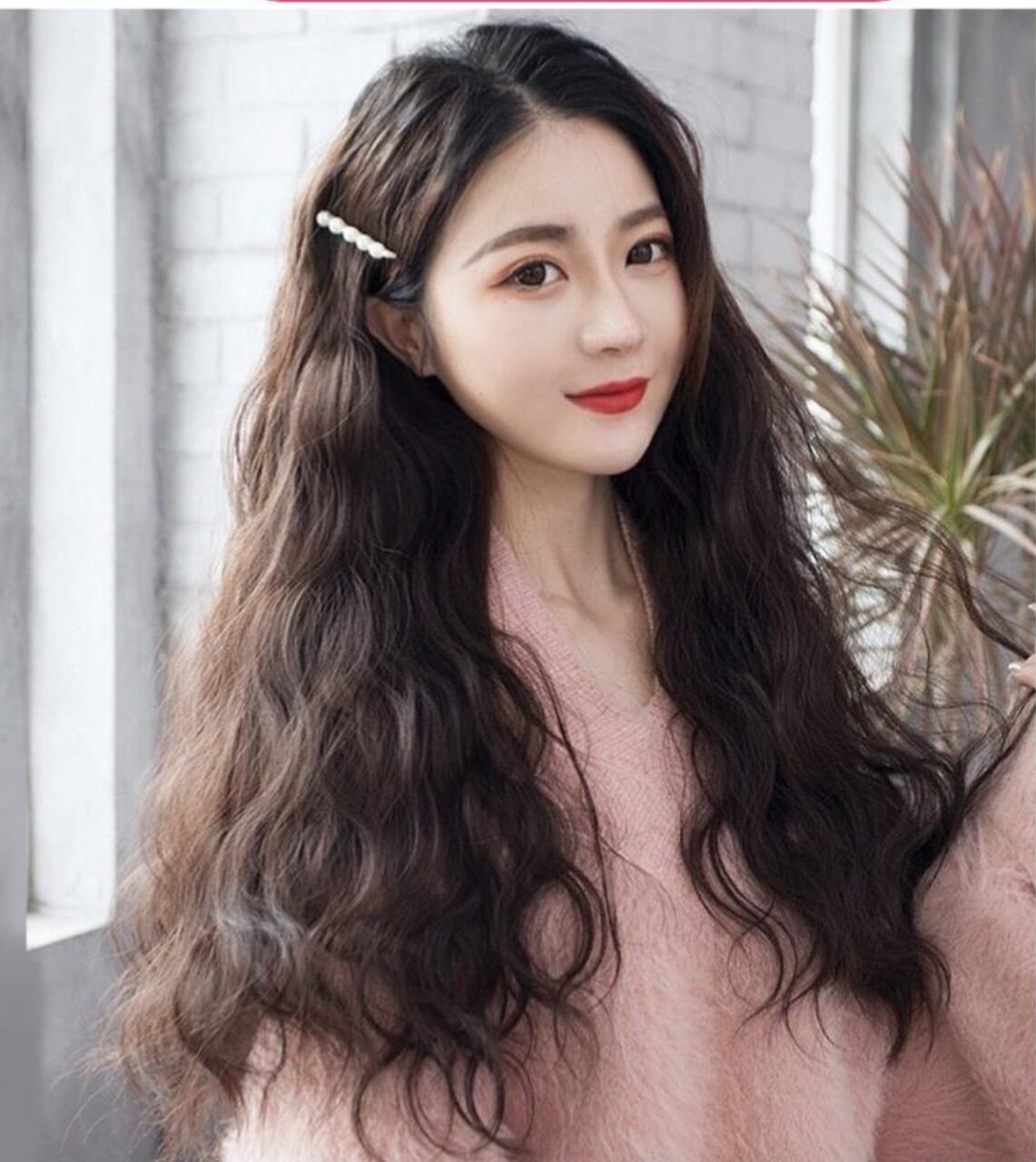 Tóc giả nguyên đầu xoăn hai mái dài S044
