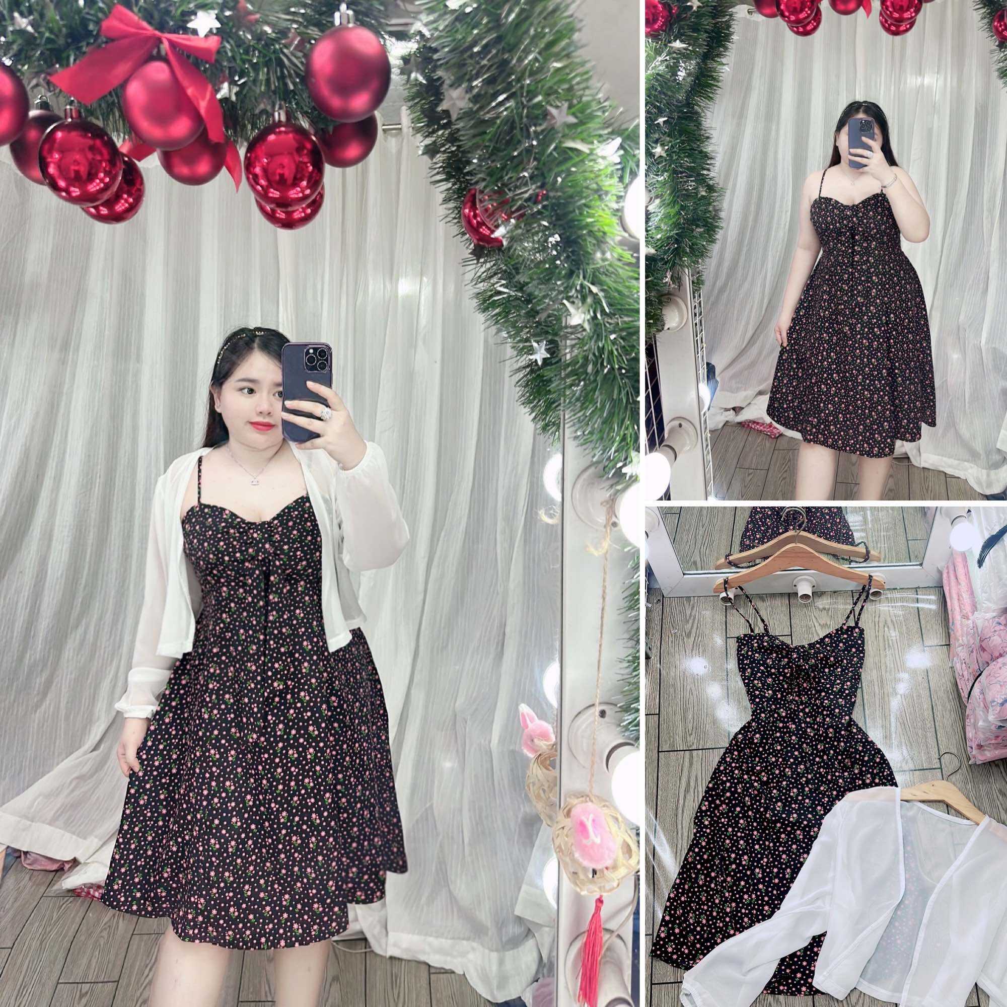[Bigsize 60-90kg] Set váy thắt ngực kèm khoát voan trắng