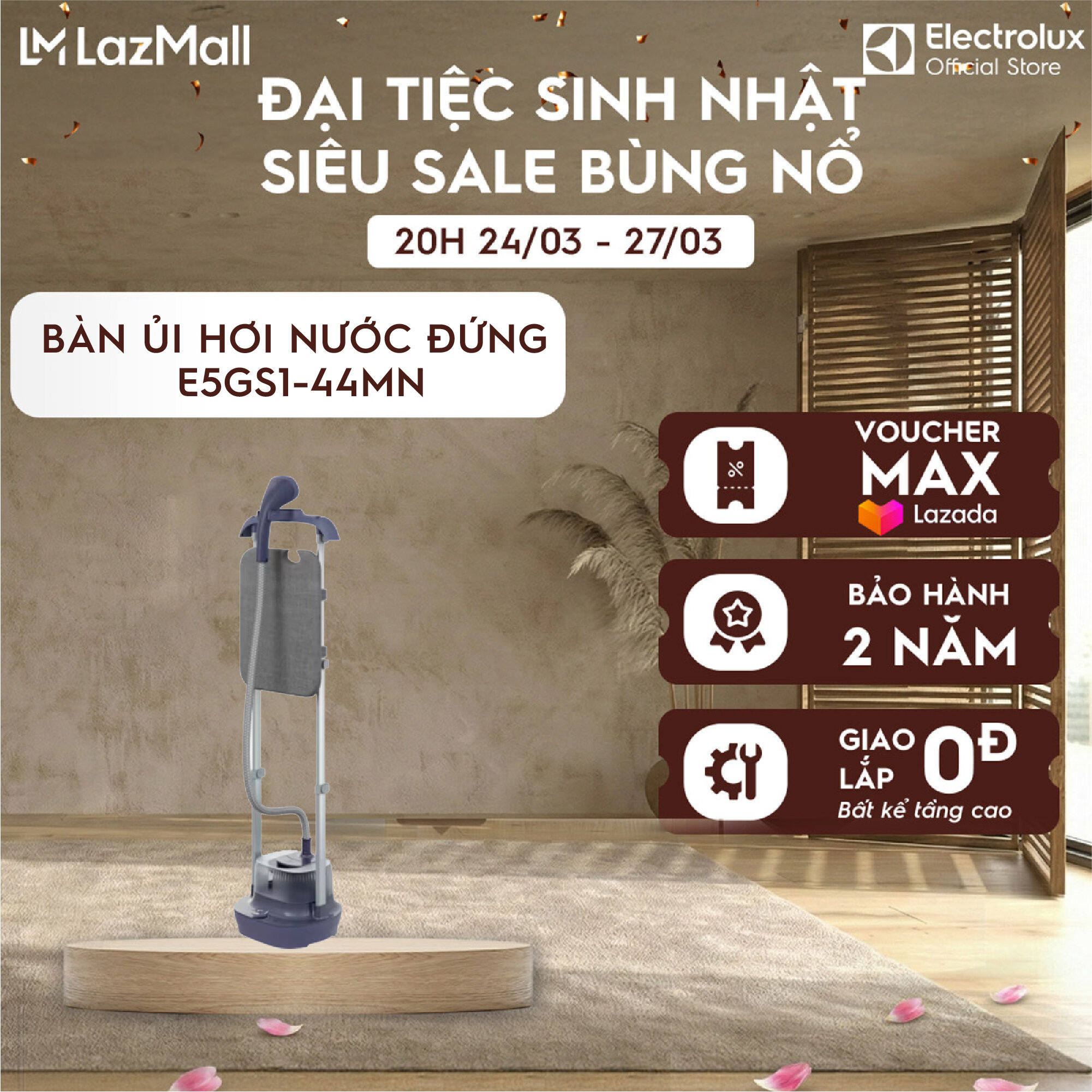 Bàn ủi hơi nước đứng Electrolux E5GS1-44MN - Tím than, Dung lượng 2.5L, Công suất 1800W