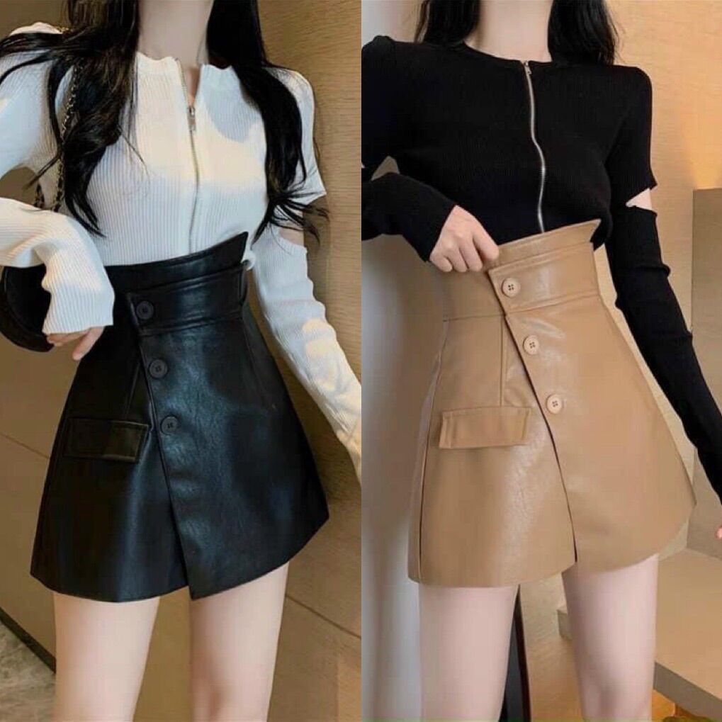 Chân váy da vạt chéo