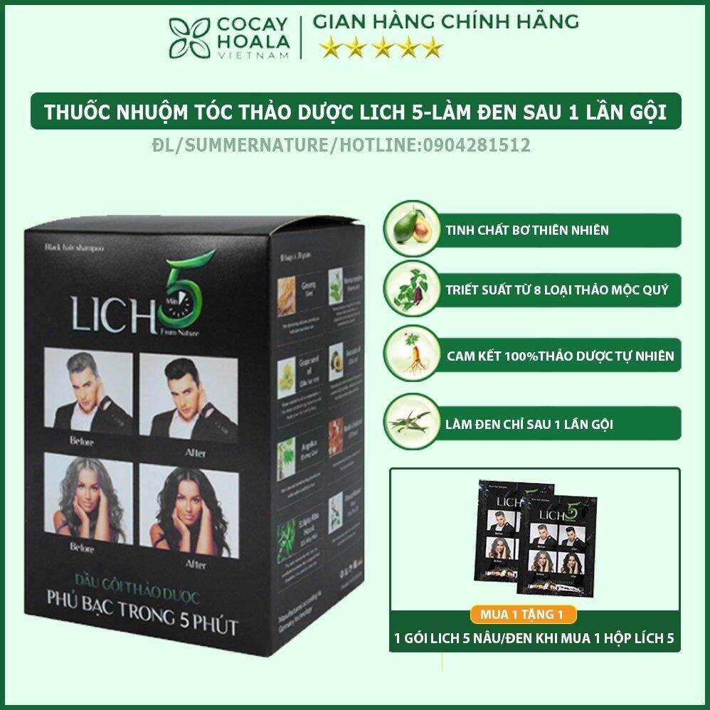 1 gói dầu gội thảo dược nhuộm tóc lich5 gội là đen sau 5 phút