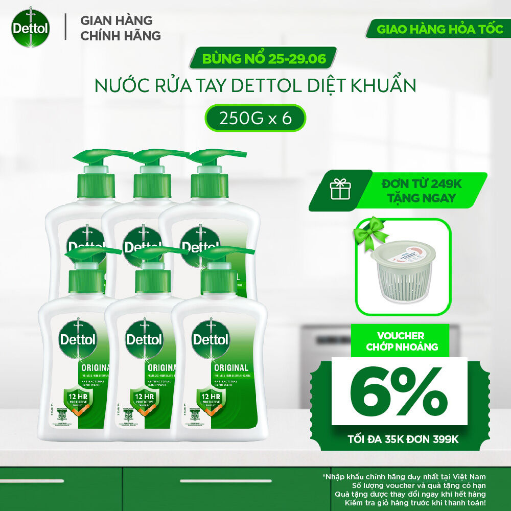 Combo 6 chai nước rửa tay Dettol kháng khuẩn - Chai 250g/Chai