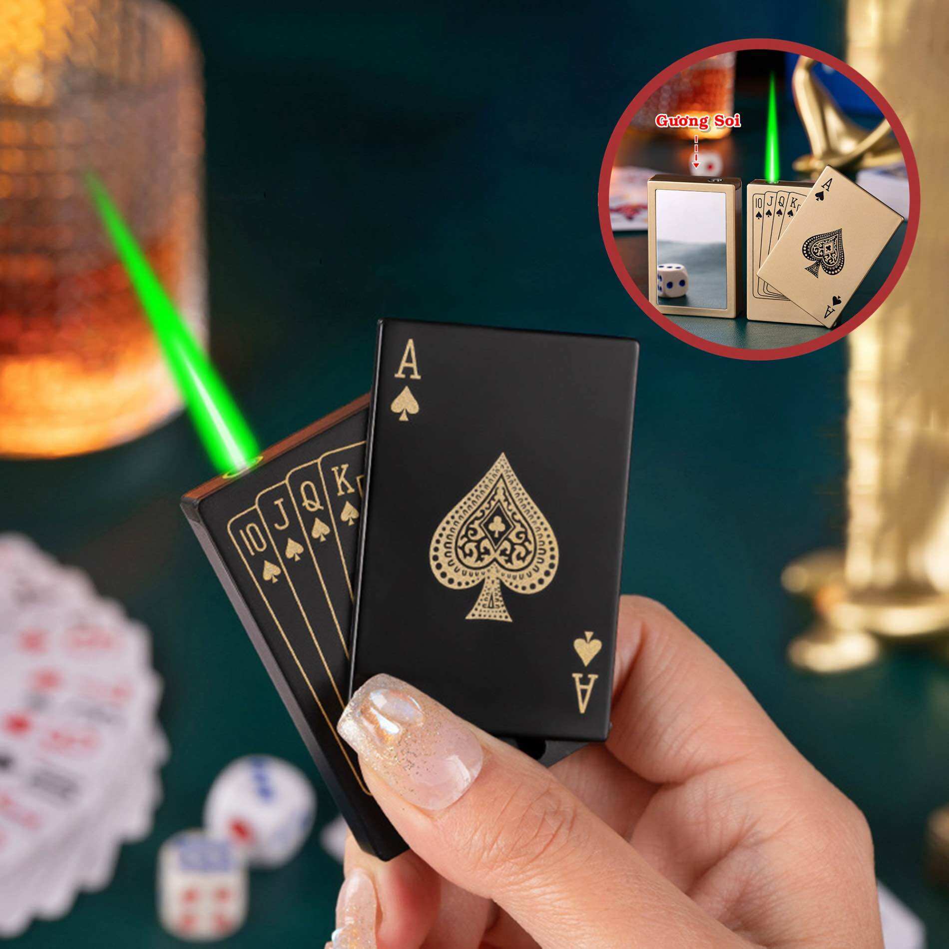 [Hcm] Card-Shaped Gas Lighter – with Mirror, Flashing Led Light, Strong Flame