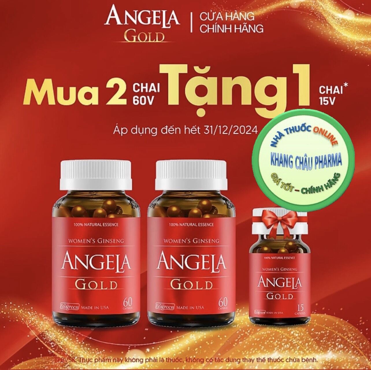Combo 2 hộp 60 viên ANGELA GOLD tăng cường sinh lý nữ tặng 1 hộp 15 viên không chứa thành phần mầm đậu nành