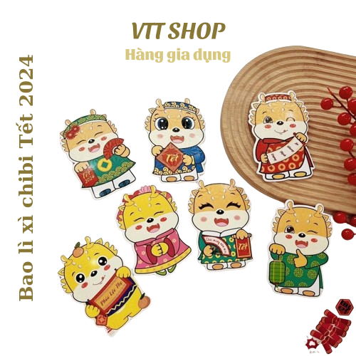 Combo 5 cái bao lì xì Tết, lì xì chibi, lì xì hoạt hình chipi cao cấp, dày dặn, bóng đẹp, siêu cute, giá rẻ.