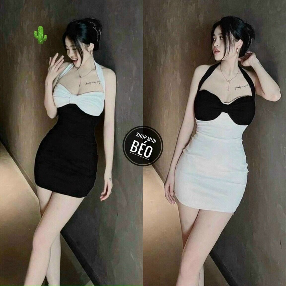 Đầm ôm body cái nơ to cổ yếm PC
