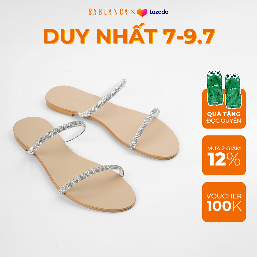 Dép bệt nữ quai ngang đính đá màu nude twinkie slides sablanca dx0003