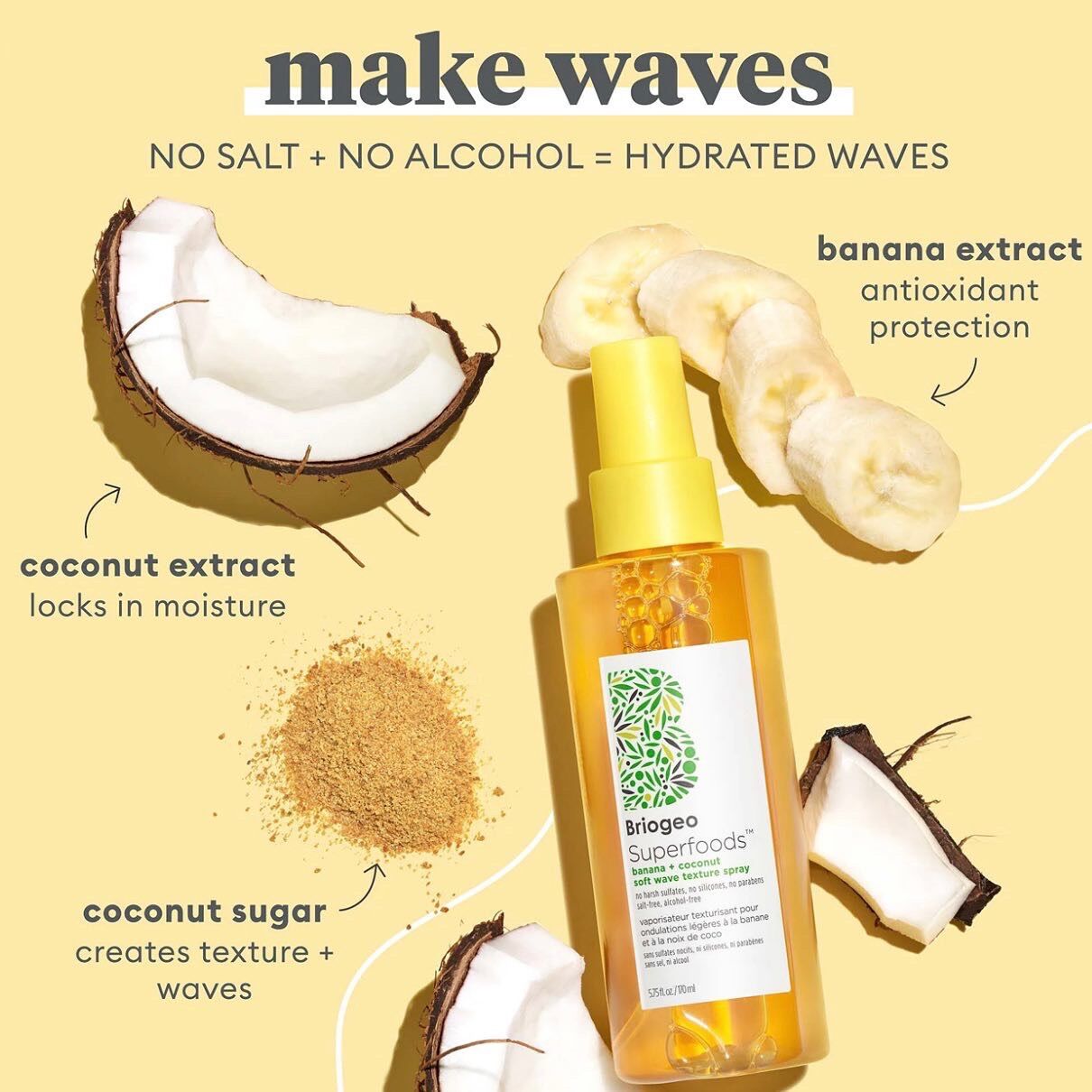Xịt dưỡng tóc Briogeo Banana + Coconut Soft Wave Texture Spray