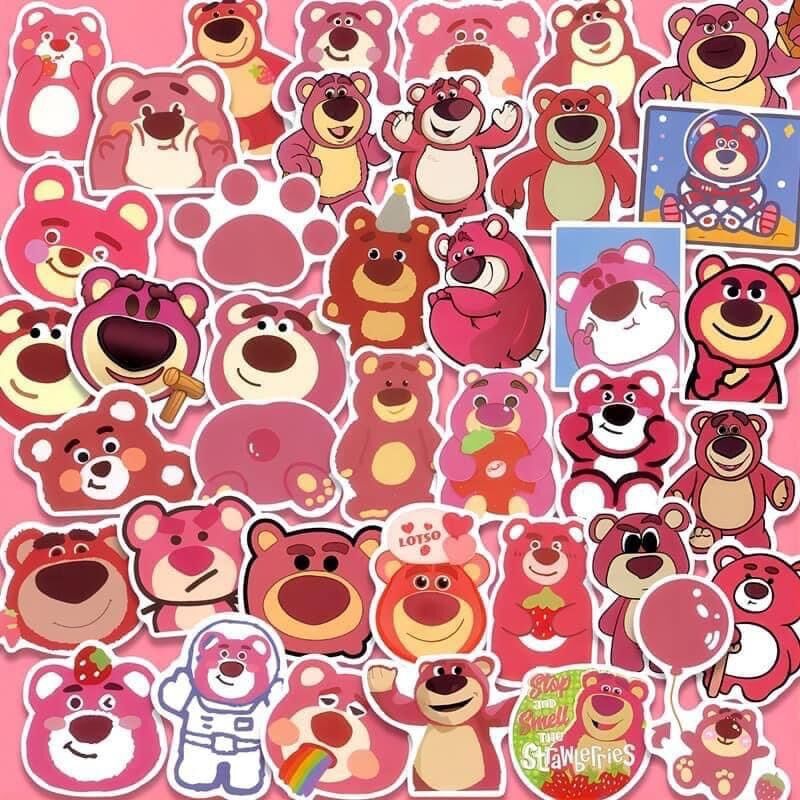 Combo 50 miếng hình dán sticker gấu dâu