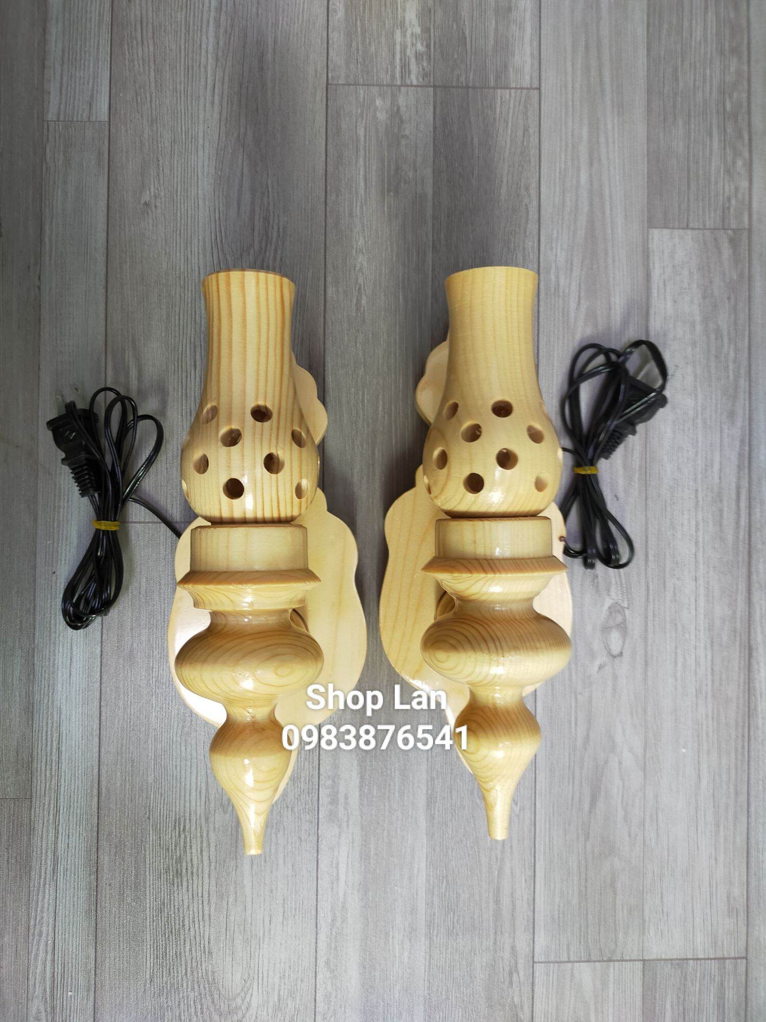 Đèn gỗ thông ốp tường 22cm kèm bóng đèn