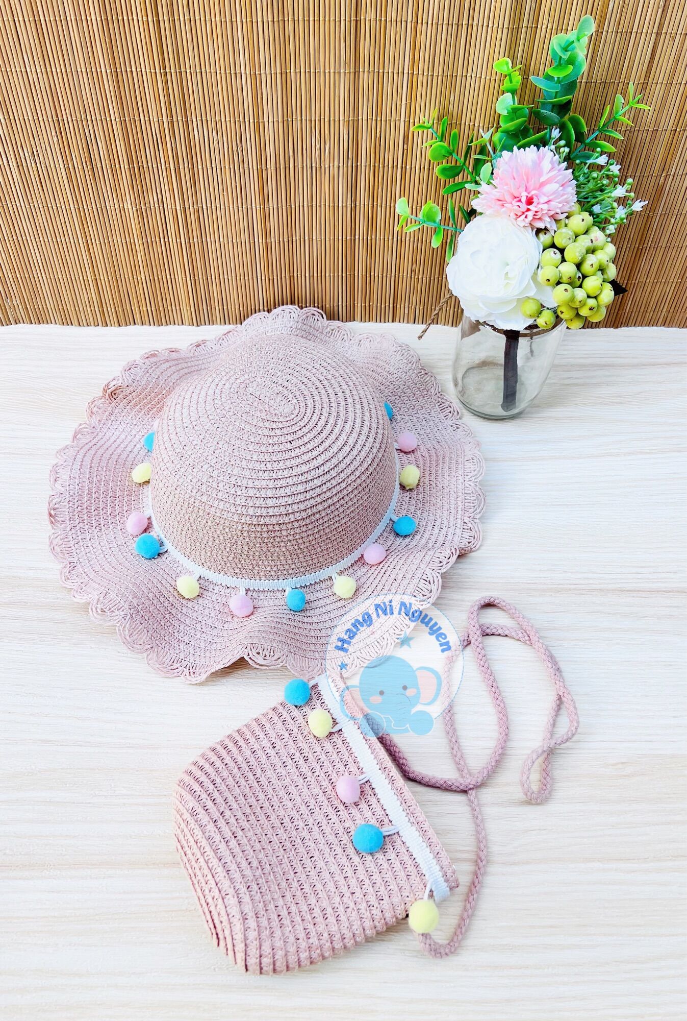 Set túi và nón cói xinh xắn cho bé gái