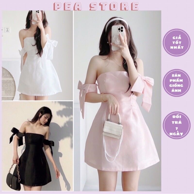 Váy cúp ngực tay nơ dáng chữ A tiểu thư - Đầm tacta tay nơ dáng ngắn sang chảnh Pea Store