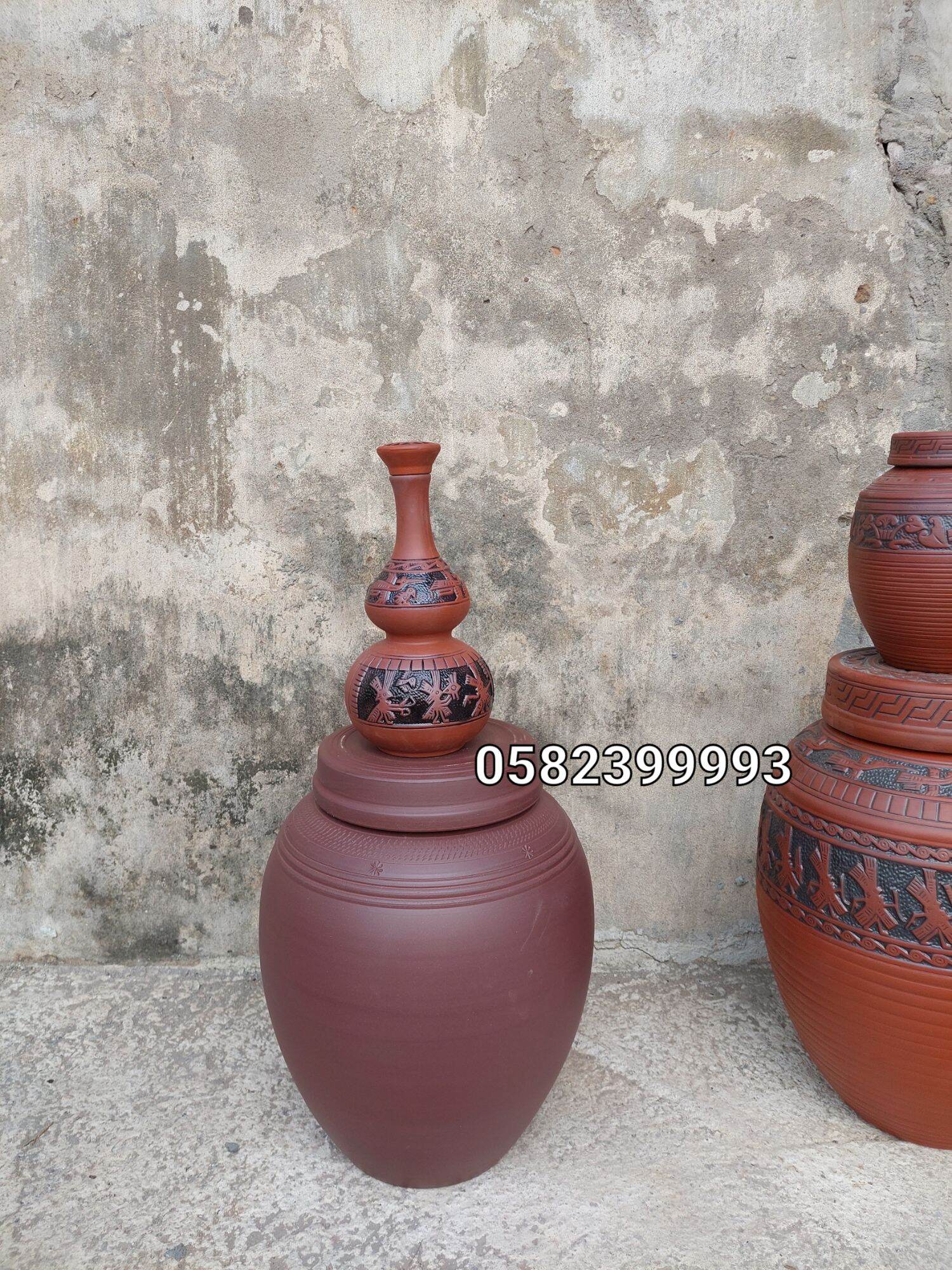 Chai sành hoa văn Trống Đồng (loại xịn)