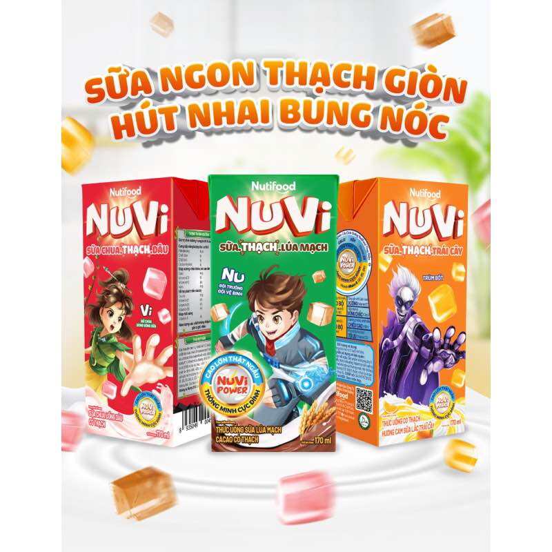 Thùng 48 hộp sữa Nuvi có thạch 180ml (các loại)