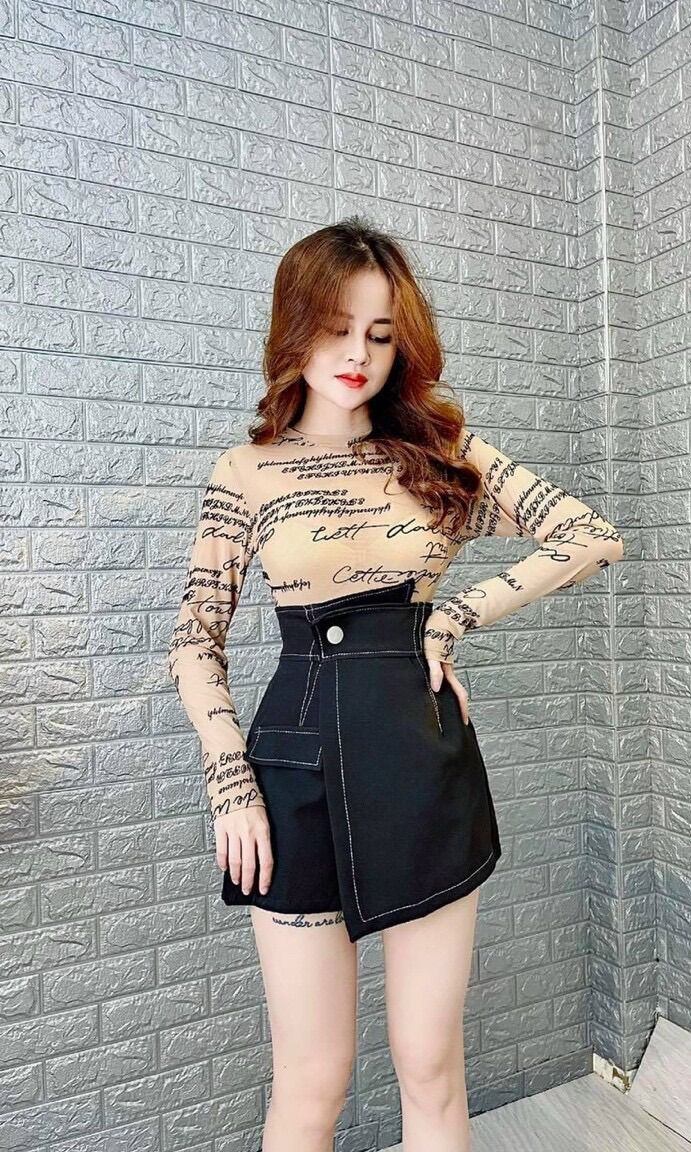 Chân Váy Kaki Đắp Chéo Chỉ Nổi