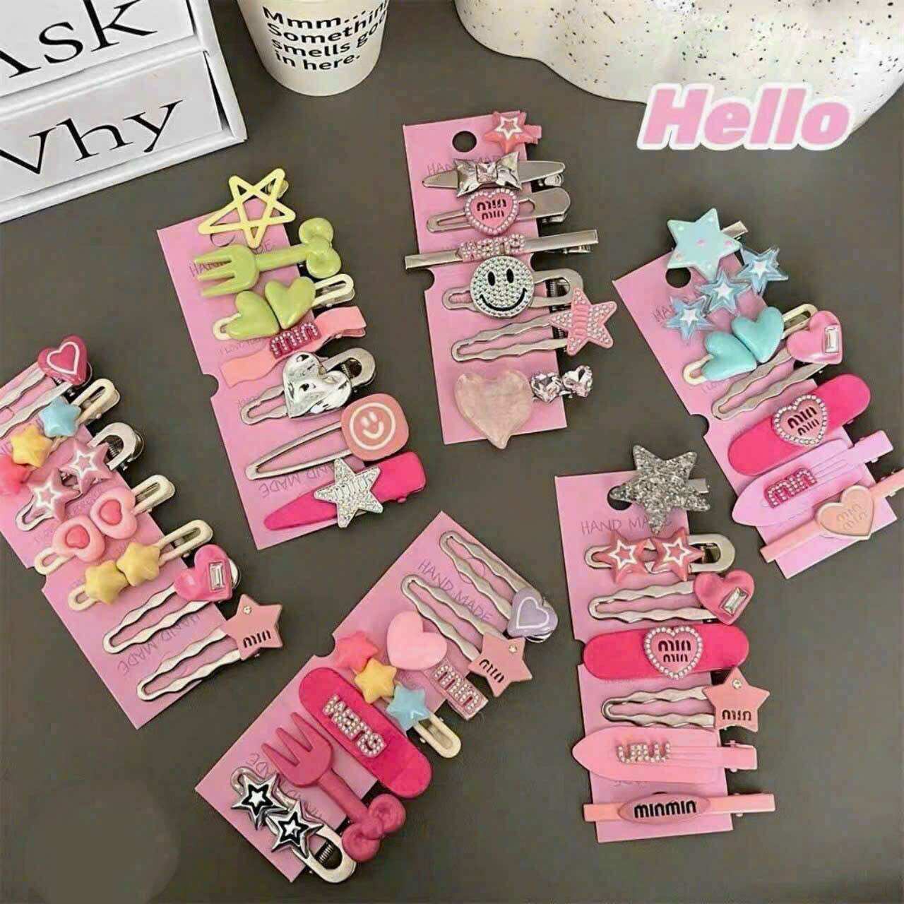 Set 7 kẹp tóc mái màu kẹo ngọt ngào cho bé gái và bạn nữ