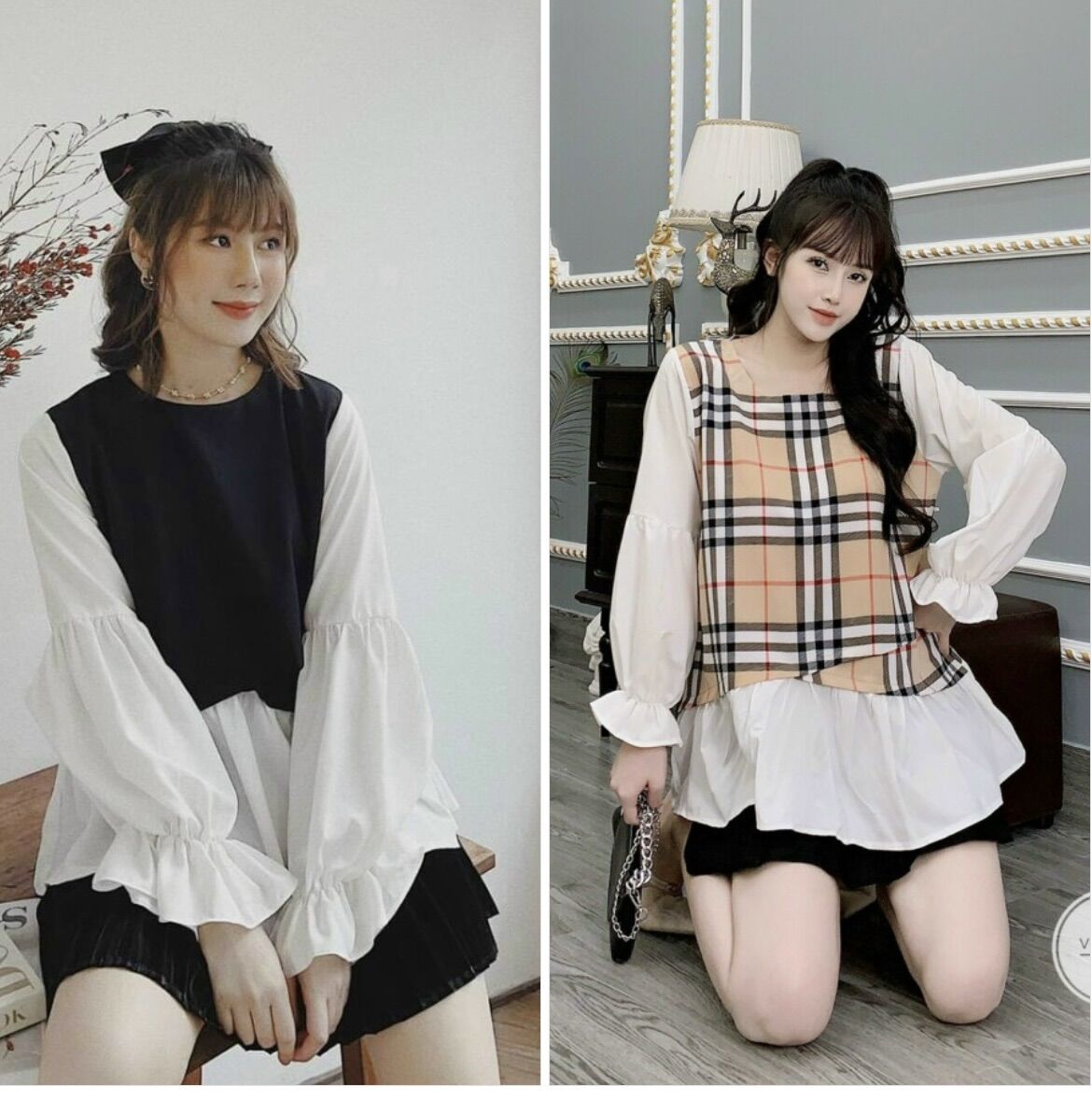 Áo bầu dài tay mùa thu thời trang công sở