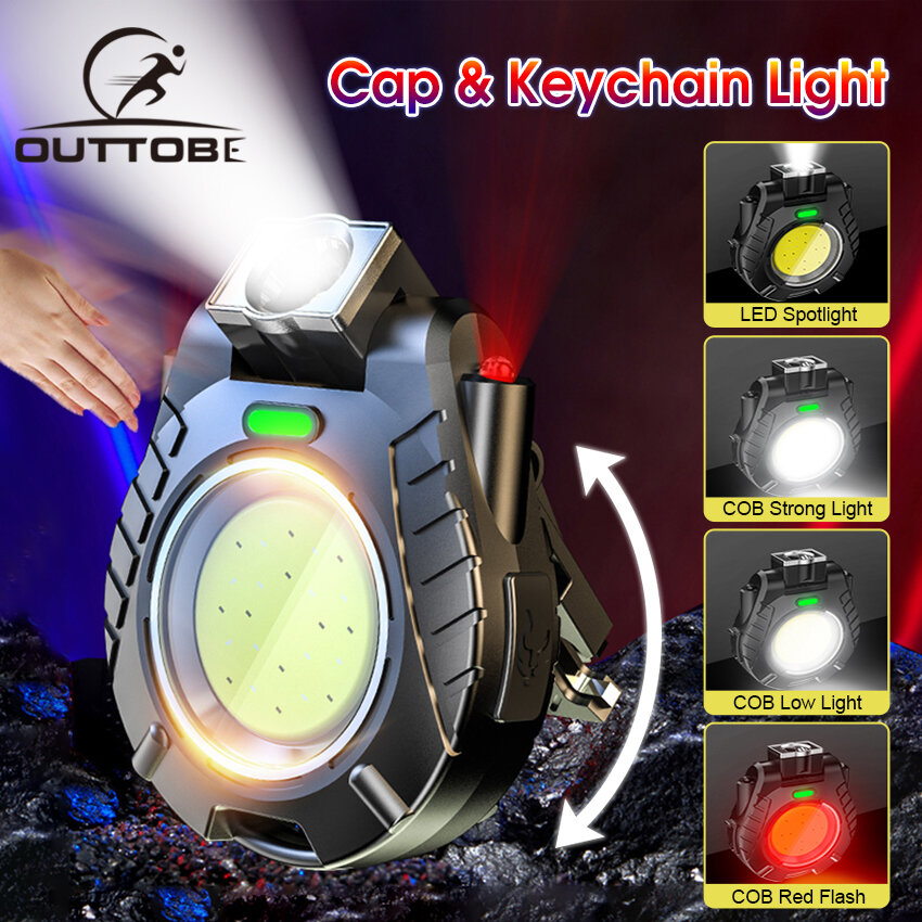 Outtobe Mini Light Portable Cap Light Induction Headlight Multi-Function Lamp Waterproof Work keychain Light USB Rechargeable Flashlight Emergency Lamp for Outdoor Camping Cycling