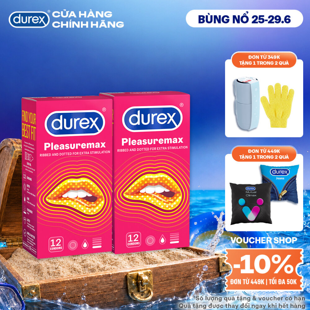 Bộ 2 hộp bao cao su Durex Pleasuremax gân gai, size 56mm, 12 bao/hộp