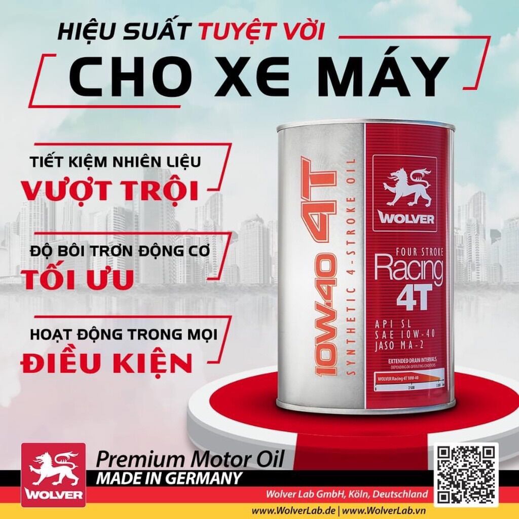 Nhớt đức xe máy wolver racing 4t 10w40 1 lít