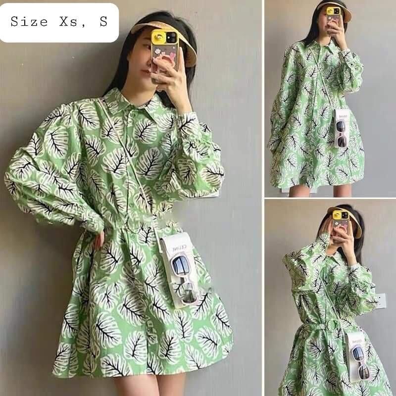 Đầm Zara cổ sơmi xanh S M auth new full tag