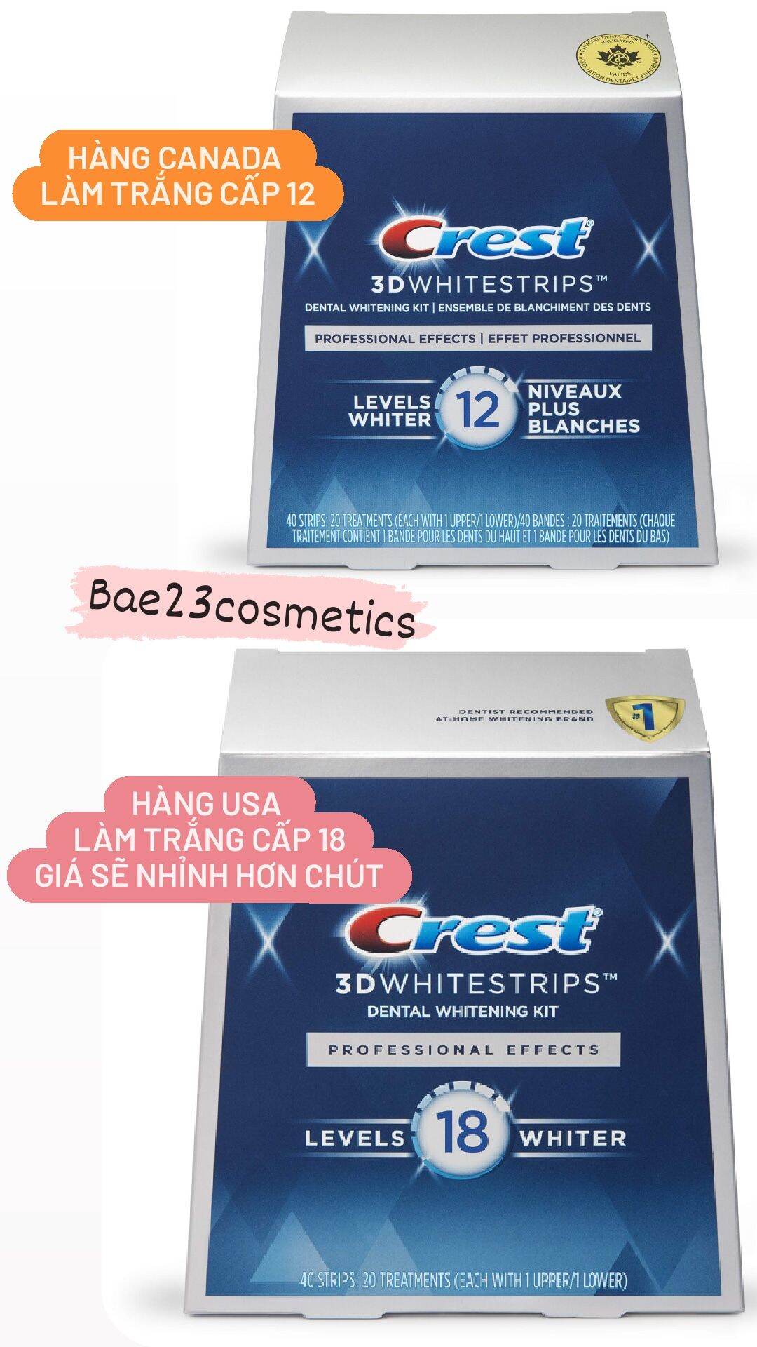 [COMBO 10 MIẾNG/5 NGÀY]MIẾNG dán trắng răng Crest 3D Professional Effects <HÀNG MỸ LEVELS 18>