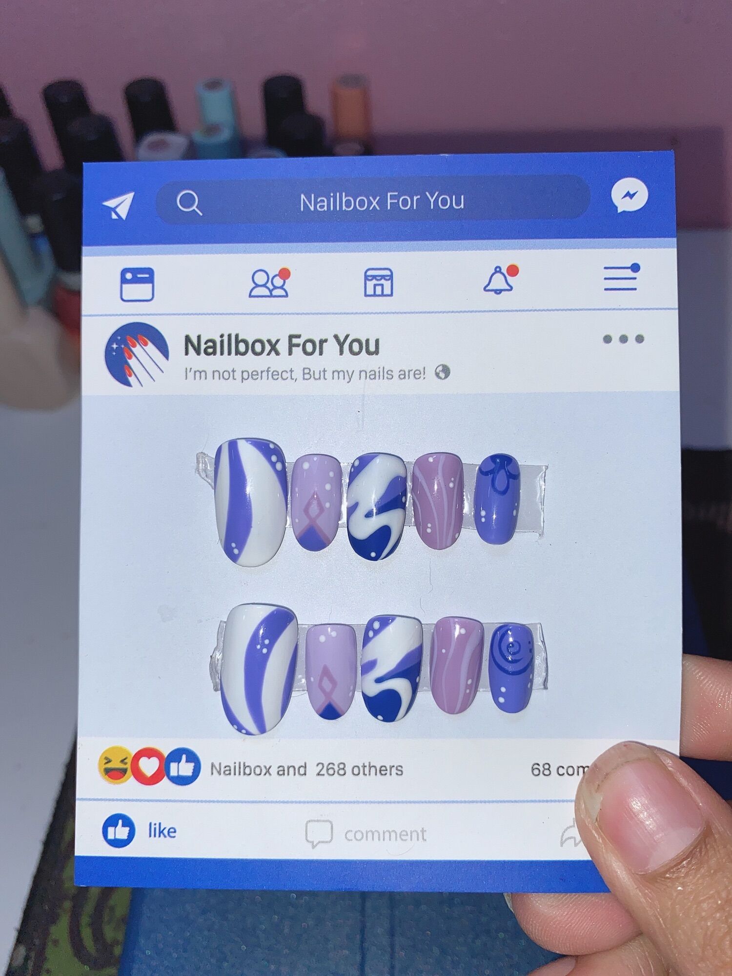 Nailbox thiết kế theo yêu cầu- mẫu nail tone xanh tím