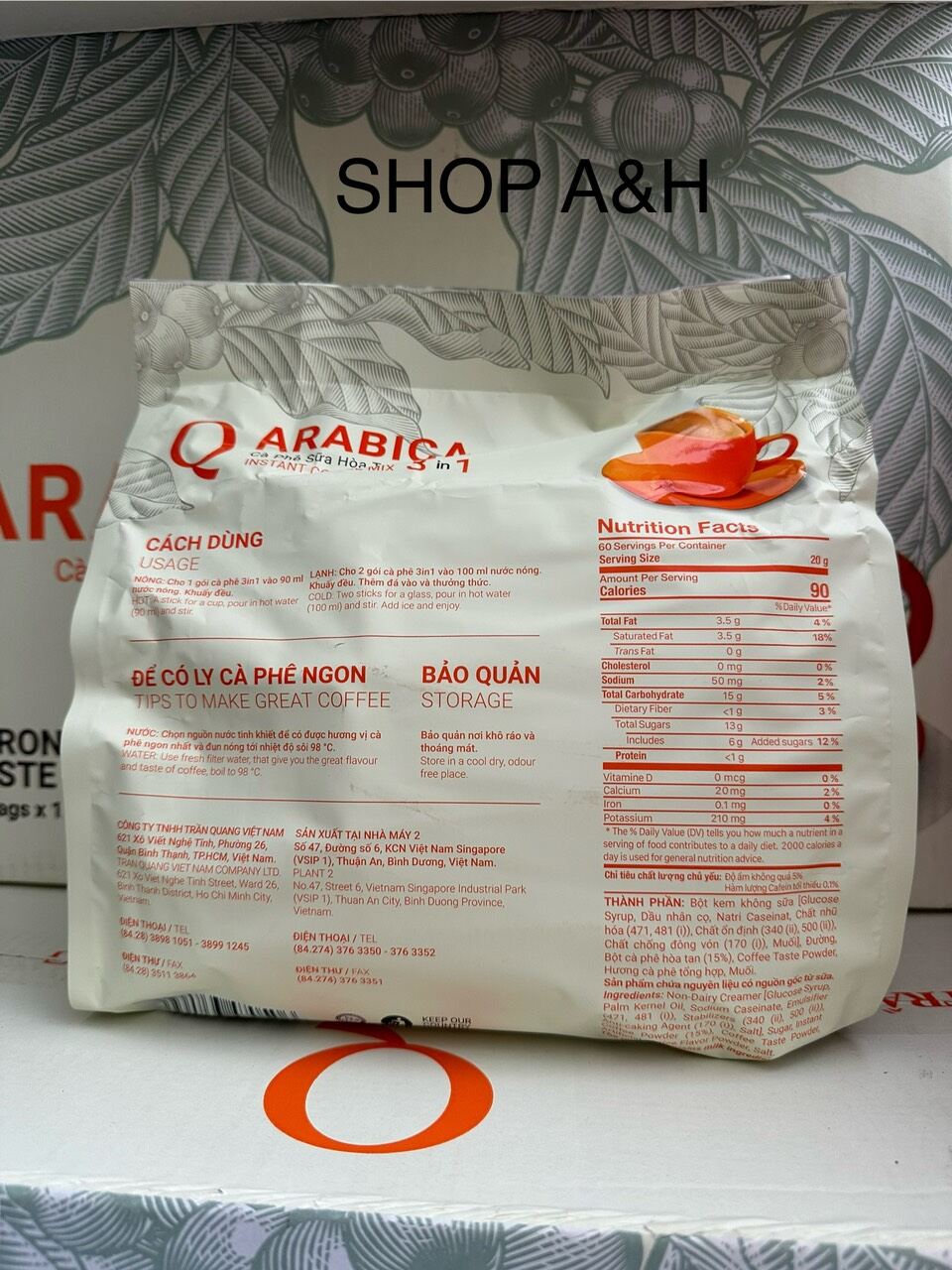CÀ PHÊ SỮA ARABICA TRẦN QUANG BỊCH TO (bịch 60 gói x 20gr)