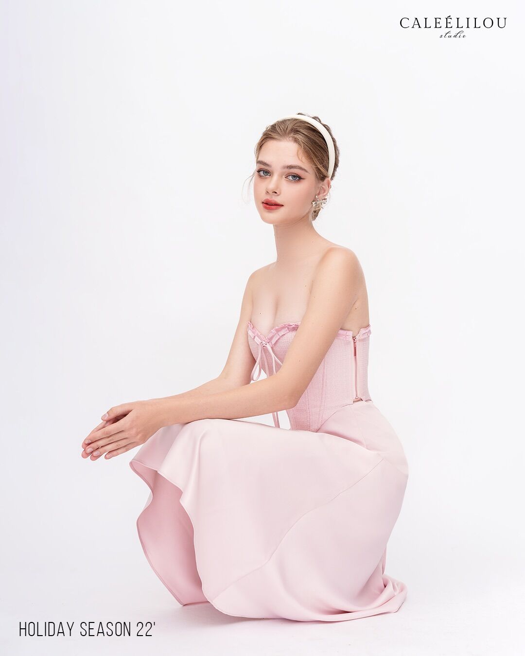 Caleelilou - Set áo corset & chân váy lụa Cherissa (baby pink)