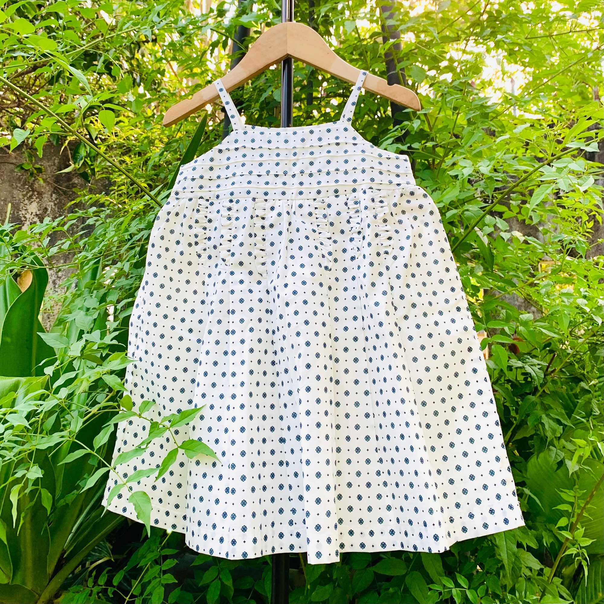 Đầm bé gái 2 dây chấm bi vàng, chất thô cotton mềm mát