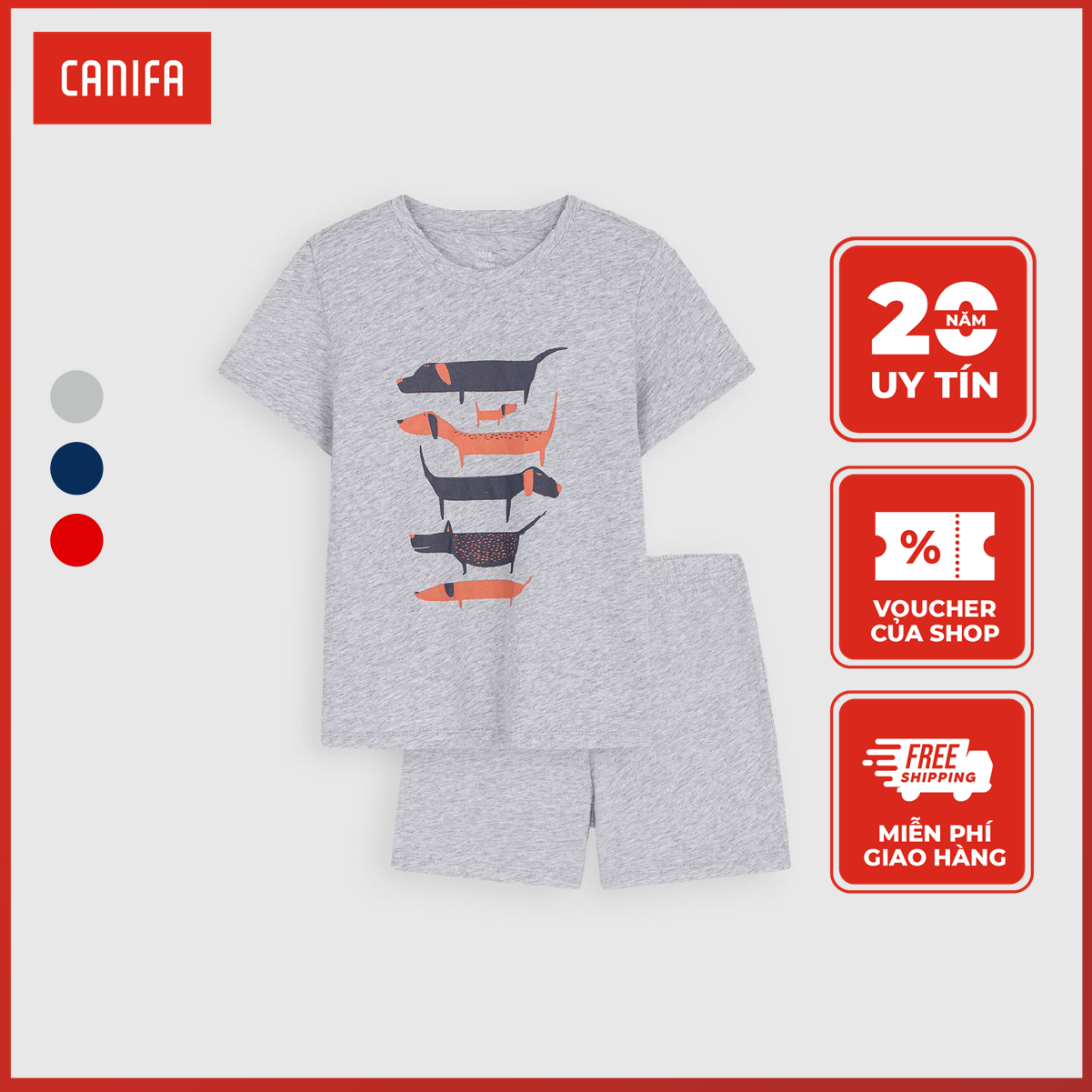 CANIFA Bộ thun mặc nhà tay ngắn bé trai 2 - 14 tuổi, chất liệu cotton thoáng mát, thoải mái 2LS22S002