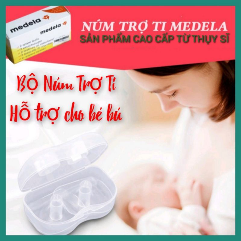 Bộ 2 núm trợ ti medela, hỗ trợ bé ti mẹ dễ dàng hơn, núm siêu mềm mô phỏng ty mẹ, chất liệu silicon y tế an toàn