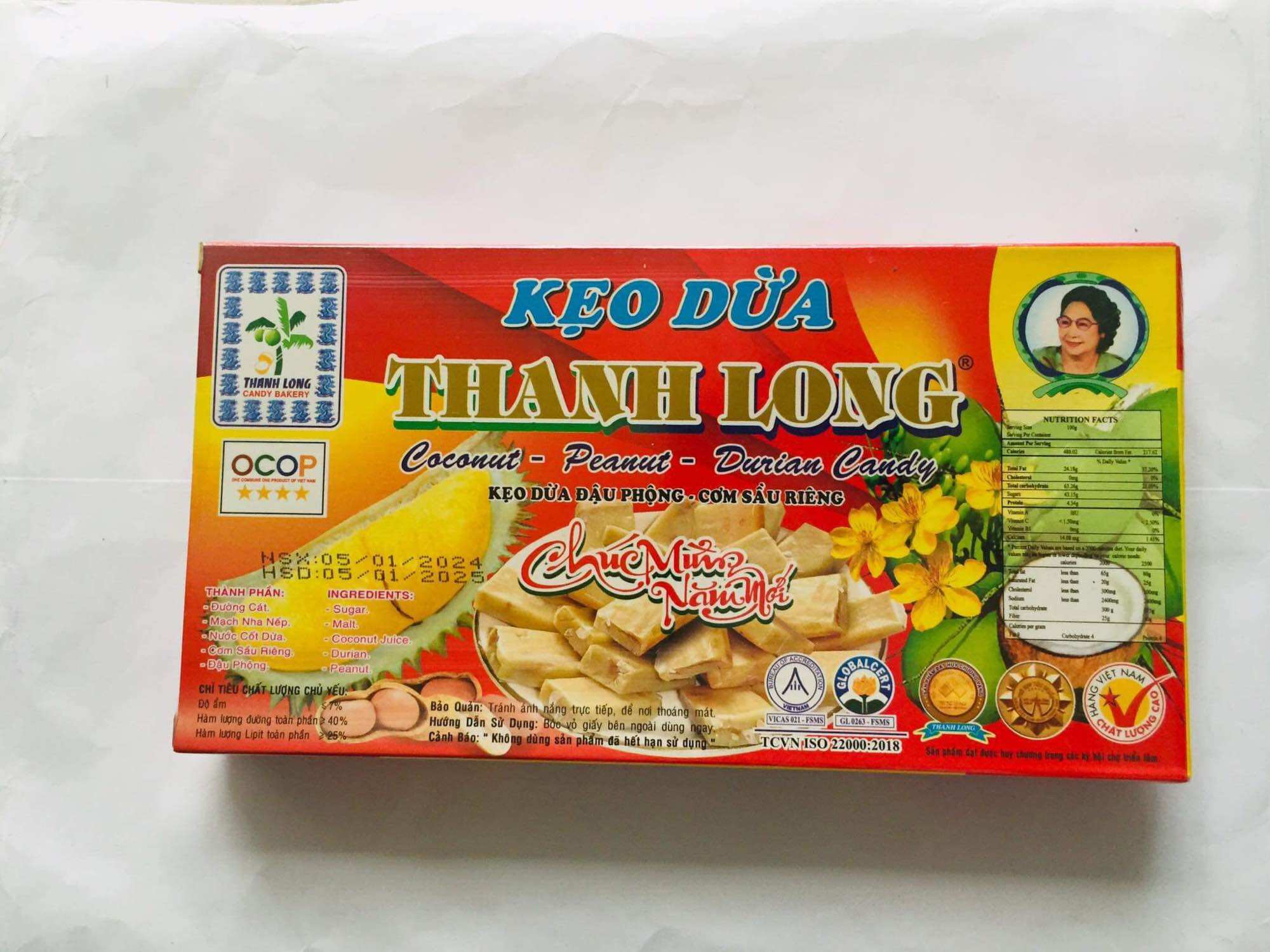 Kẹo dừa đậu phộng sầu riêng 500gram ( Thanh Long)