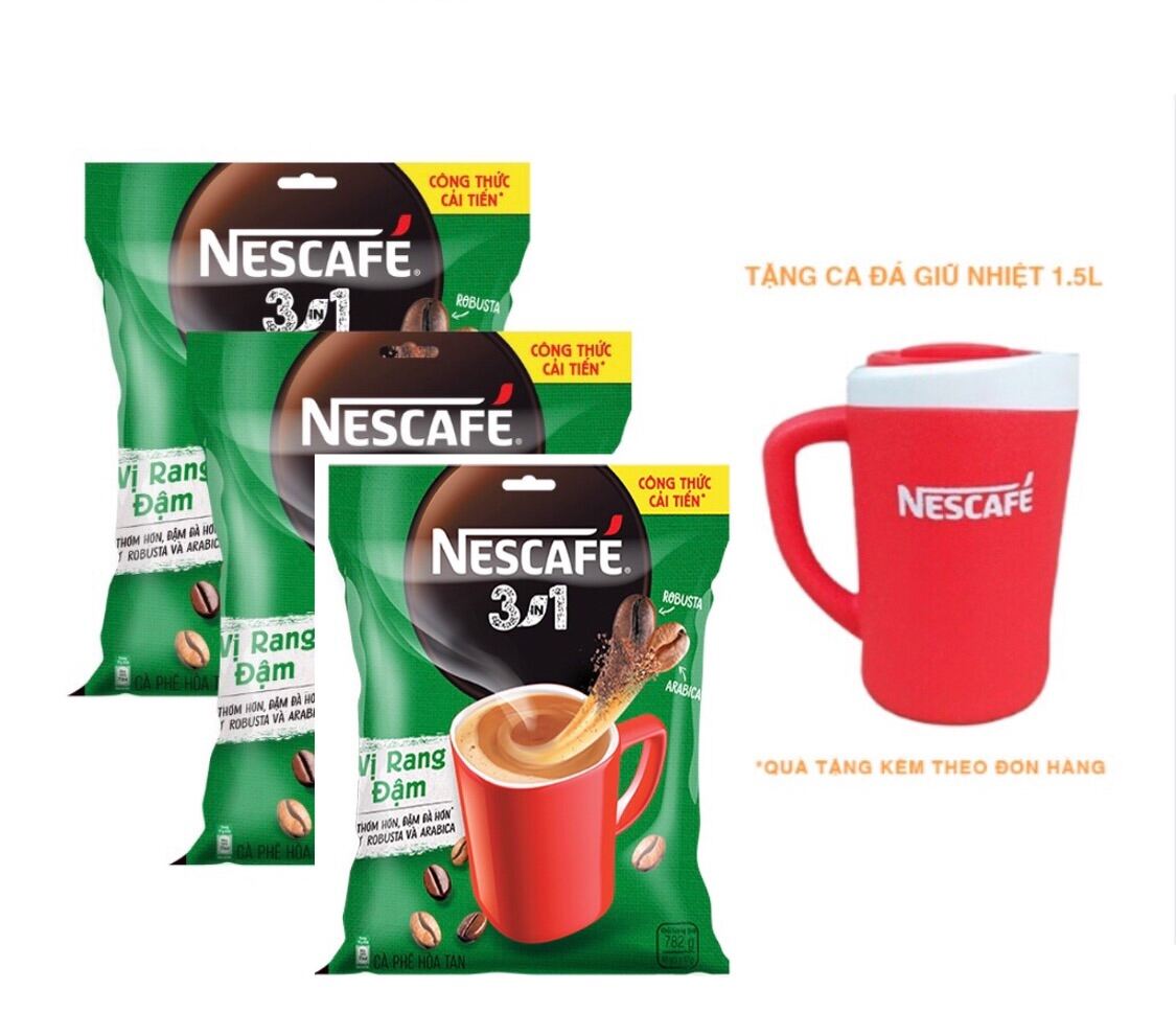 Tặng ca2 túi 46 gói cà phê hoà tan Nescafe vị nguyên bản rang đậm