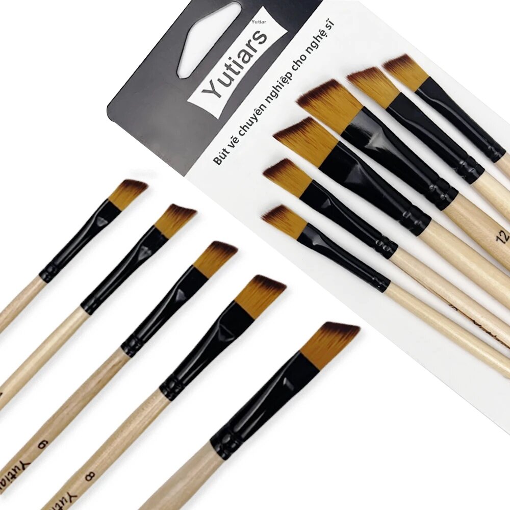 Bộ Cọ Vẽ Chuyên Nghiệp Yutiars - 6 Cọ Lông Nylon Cán Gỗ Dùng Cho Tranh Màu Nước Acrylic Sơn Dầu Thủ Công Mỹ Nghệ & Vẽ Mặt Vẽ Thân Thể