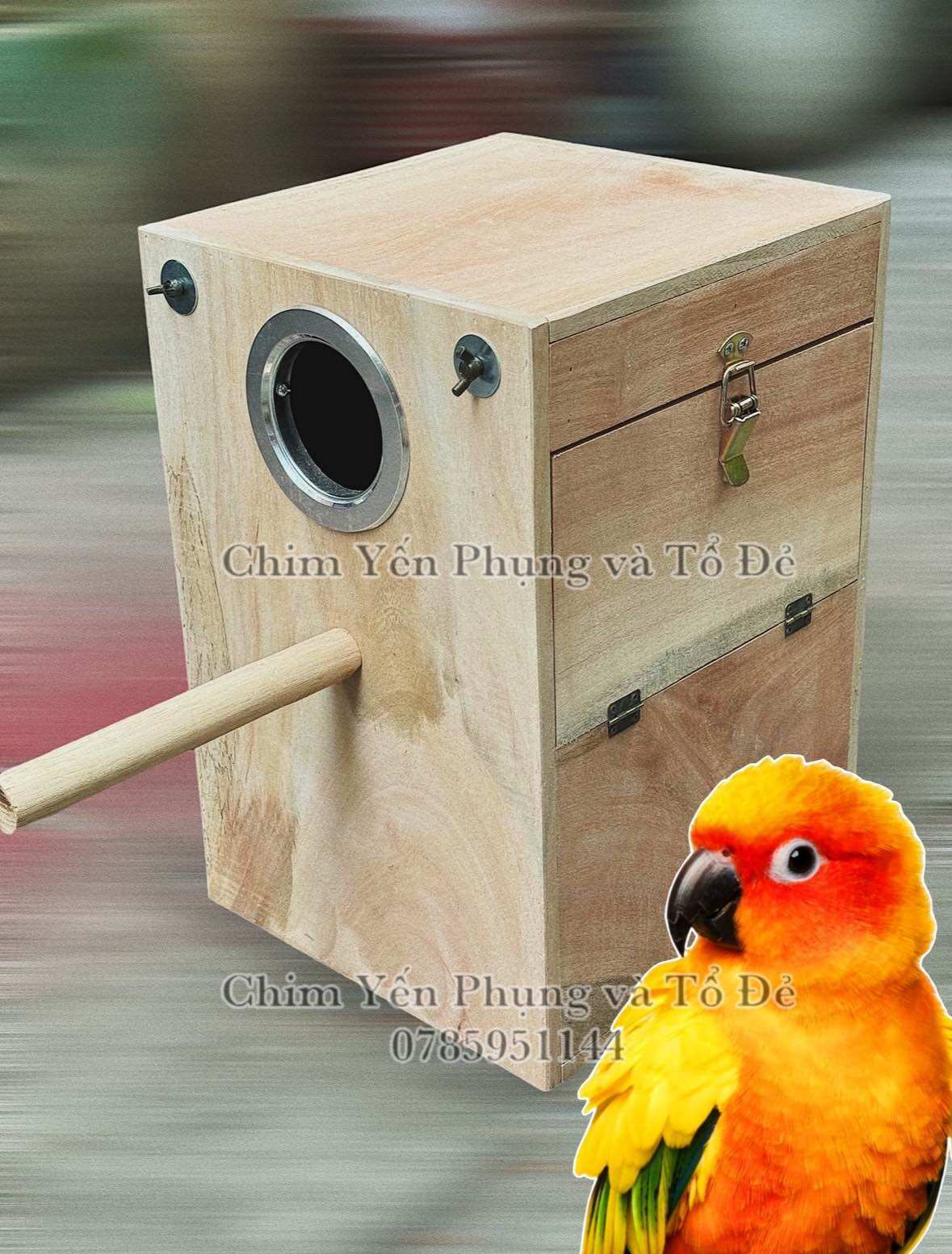 Tổ đẻ Vẹt Sun Conure/Vẹt Mặt Trời gỗ cứng chắc chắn, chống cắn phá..
