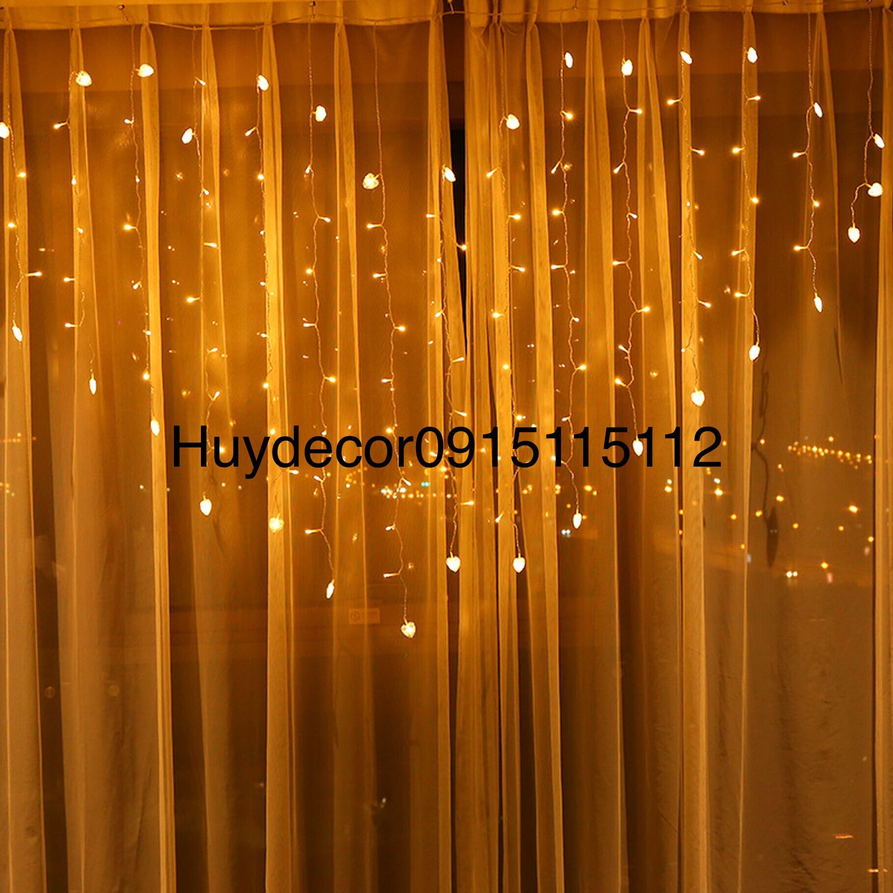 Đèn rèm led hình trái tim Huydecor trang trí