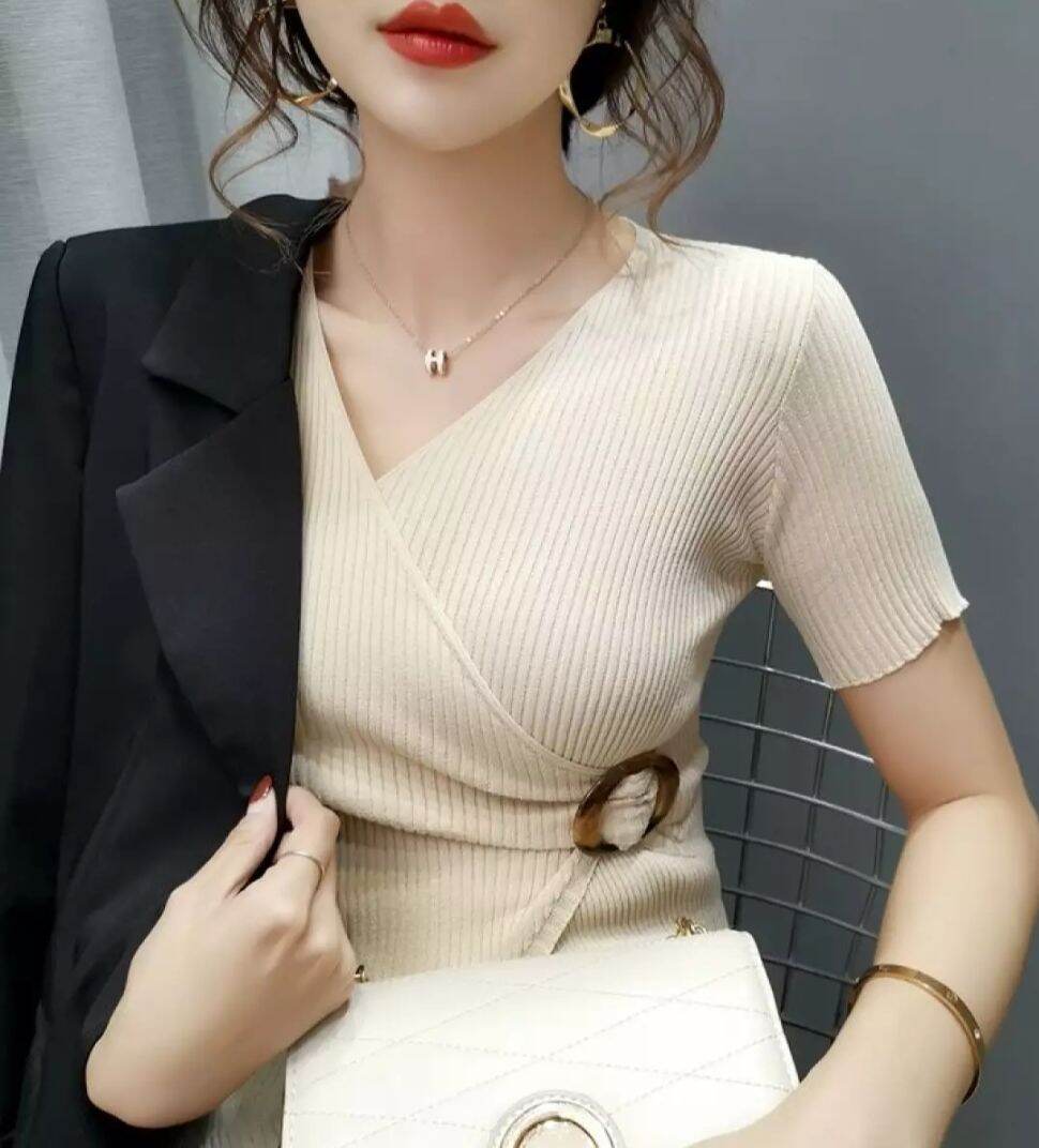 Áo kiểu nữ đắp chéo khuy eo