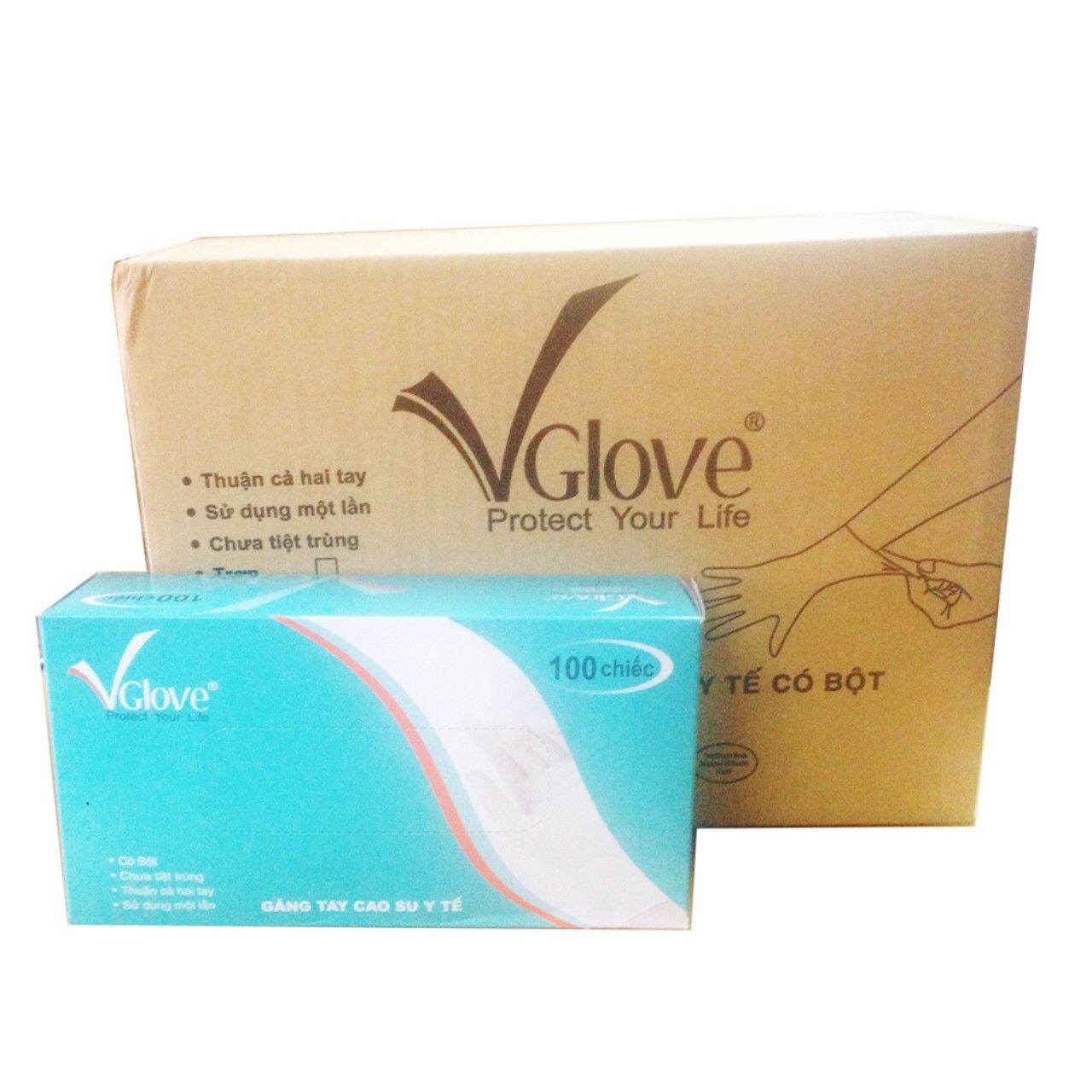 Găng tay cao su y tế VGlove có bột (Hộp 100 cái)