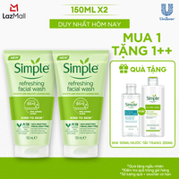 Combo 2 Sữa rửa mặt Simple lành tính sạch thoáng - cho da nhạy cảm 150ml/chai [CHÍNH HÃNG ĐỘC QUYỀN] [DIỆN MẠO MỚI]