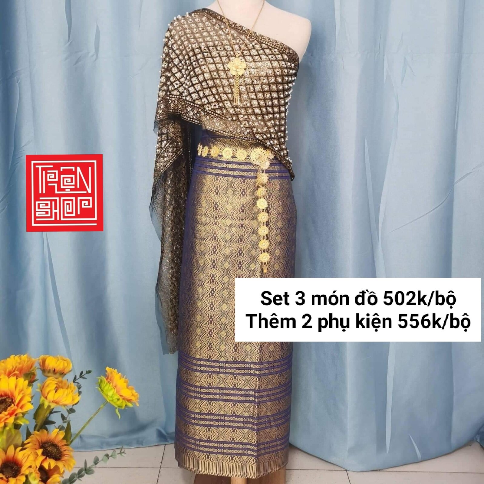 [Sẵn] Set trang phục Thái Lan 5 món gồm cả đồ và phụ kiện