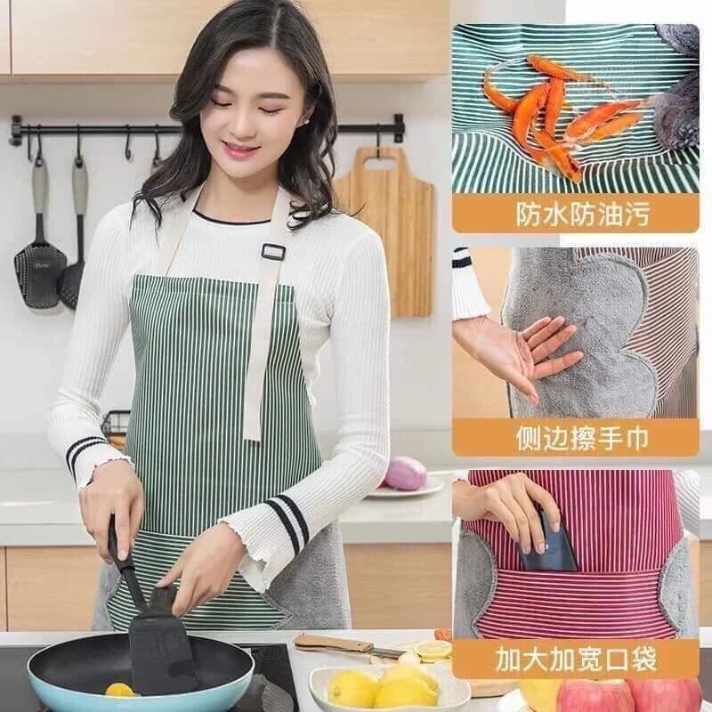 Tạp dề kẻ mẫu mới có chỗ lau tay