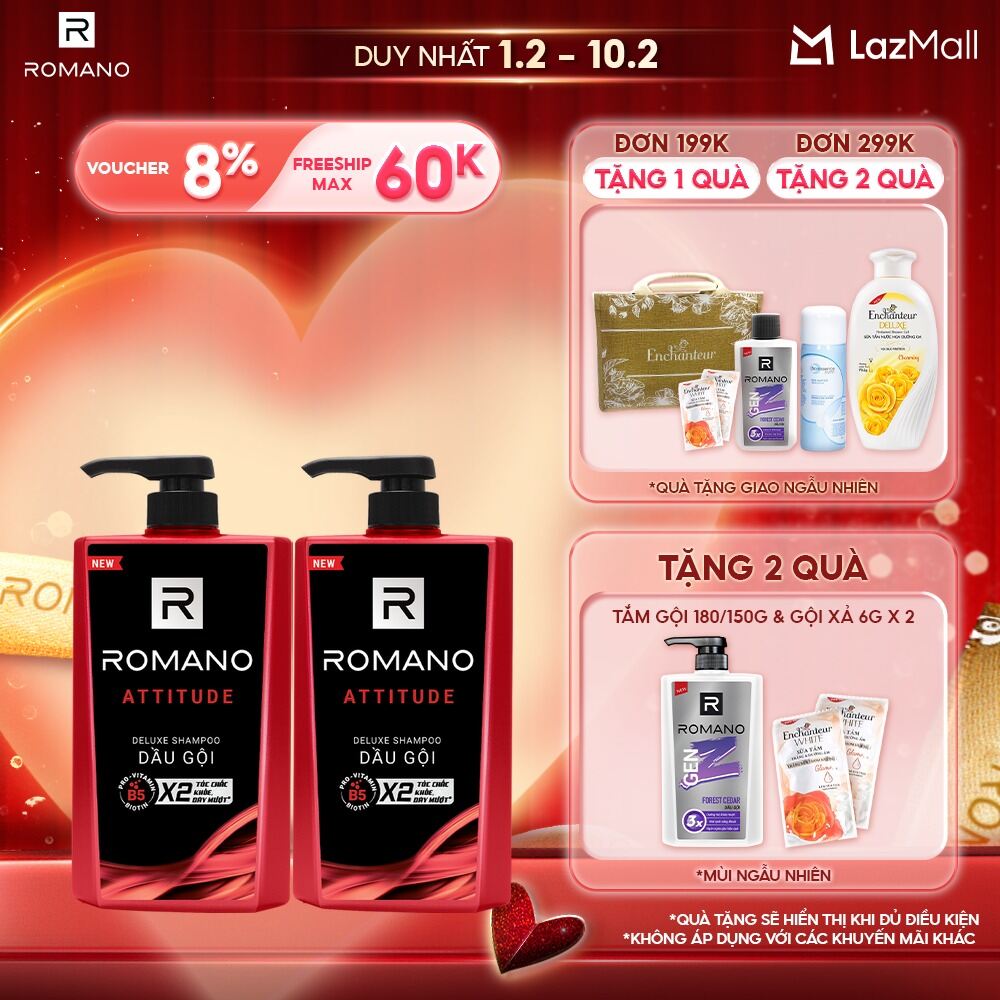 Combo 2 Dầu gội Romano hương nước hoa 650g