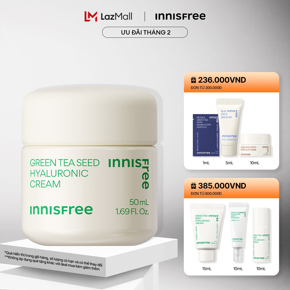 Kem dưỡng cung cấp ẩm từ trà xanh và dầu hạt trà xanh tươi INNISFREE Green Tea Seed Hyaluronic Cream