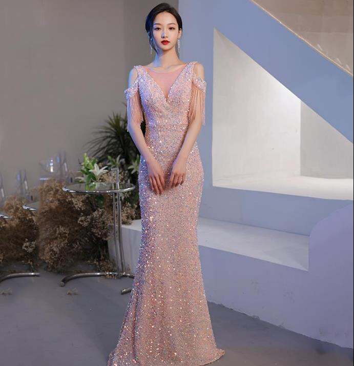Đầm Dạ Hội Đuôi Cá Cao Cấp Cho Nữ Đầm Dự Tiệc Sang Trọng Thanh Lịch Đầm Dài Không Tay Cổ Chữ V Sâu V