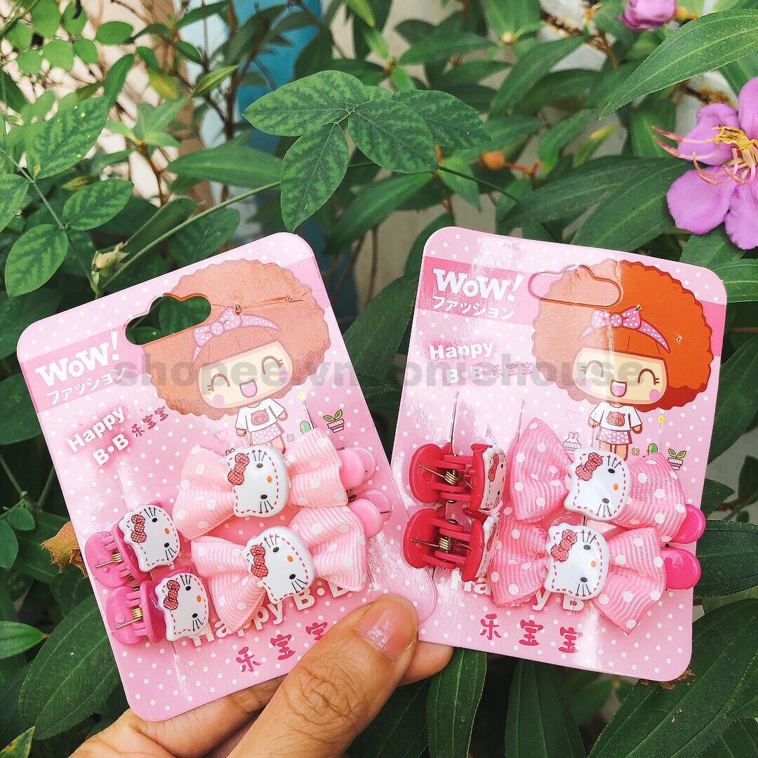 Set kẹp tóc mèo Kitty cho bé gái